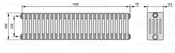 Схема (чертеж) Радиатор Zehnder Charleston 5030/25 №1270 Белый глянцевый RAL 9016